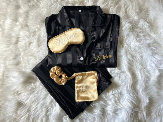 Coffret pyjama en satin personnalisé et masque de nuit rose personnalisé  - Confort et Elégance LS CUSTOM