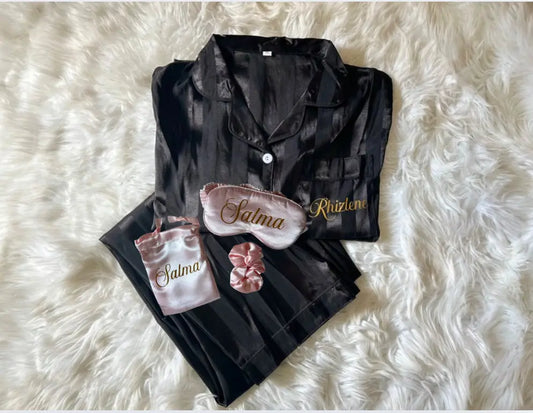 Coffret pyjama satin personnalisé masque personnalisé  - Confort et Elégance LS CUSTOM