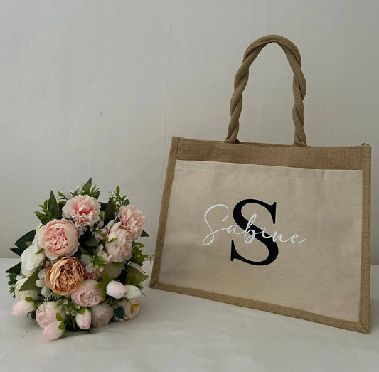 sac en toile de jute personnalisé, avec pochette - Grand format LS CUSTOM